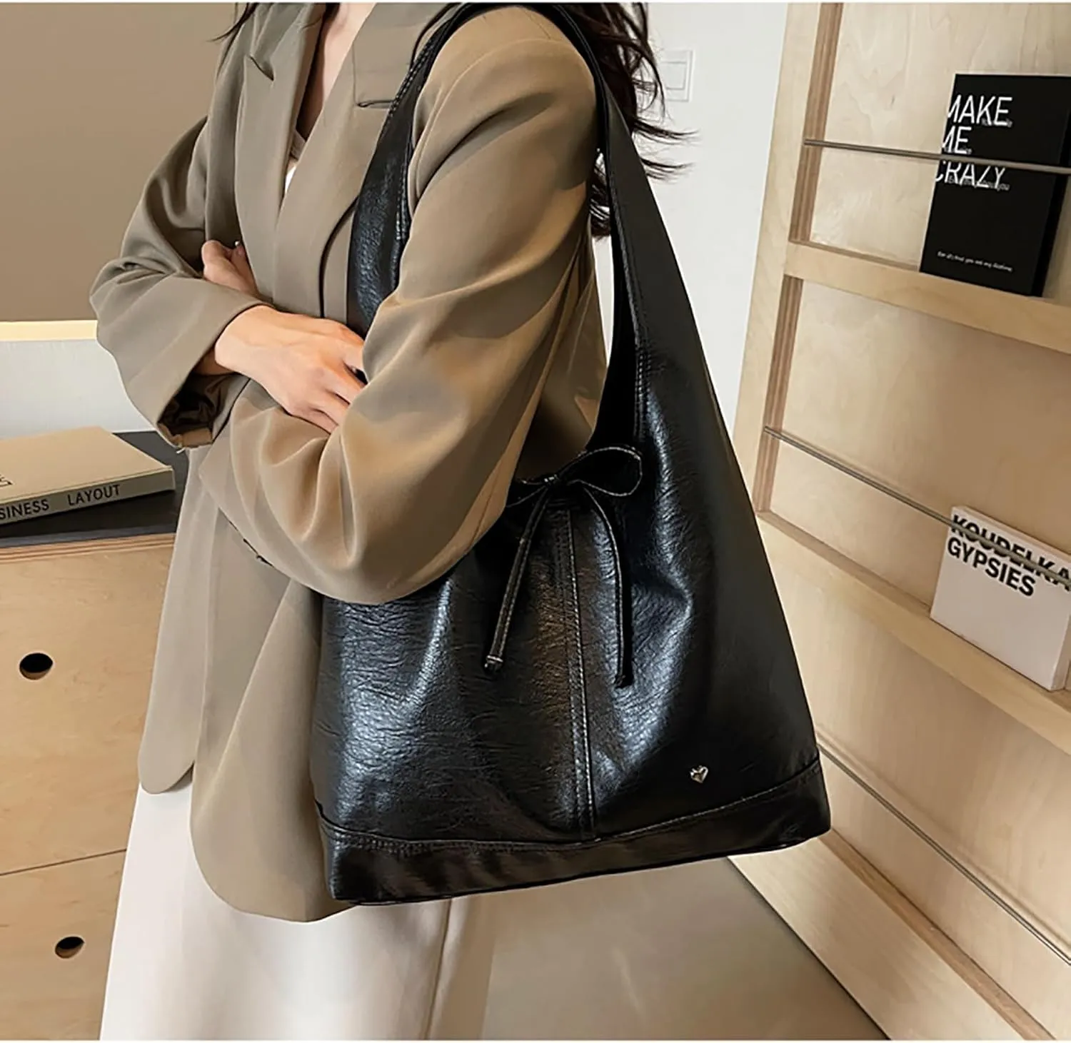 Leather Hobo Bags for Women - Brown Suede Slouchy Tote Bags - Fall Winter Purses & Handbags