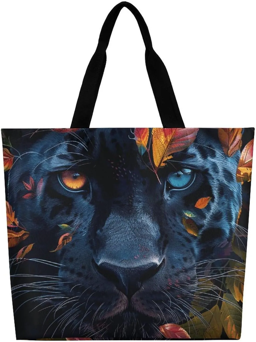 Leaves And Panther Tote Bags, Reusable Grocery Bags, Large Shopping Bag, Shoulder Bag for Women