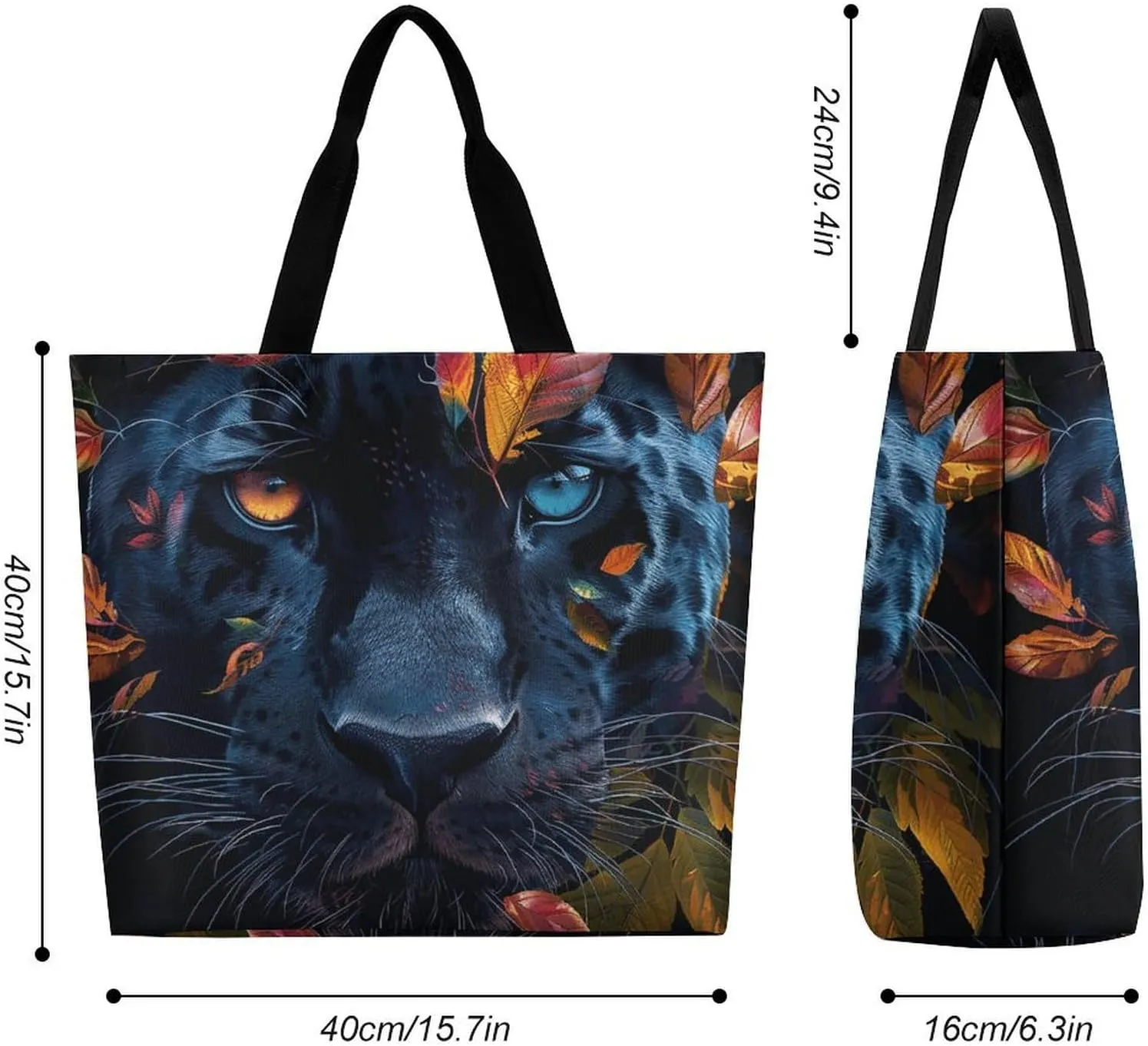 Leaves And Panther Tote Bags, Reusable Grocery Bags, Large Shopping Bag, Shoulder Bag for Women