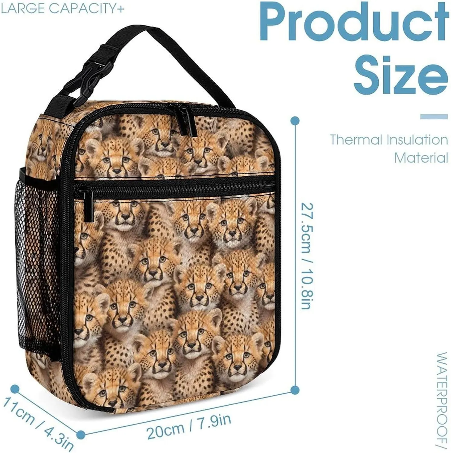 Leopard Backpack with Lunch Box & Pencil Case for Kids Girls Boys School, 16 Inch Cute Cheetah Bookbag, School Backpack for Students Children, Lightweight, Large Capacity