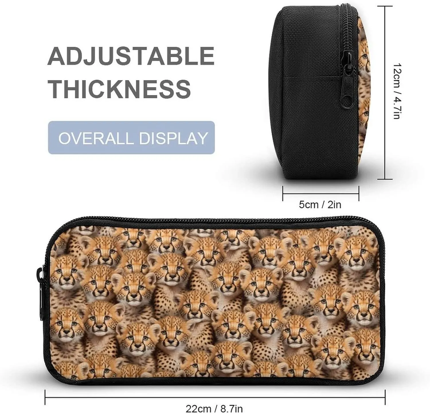 Leopard Backpack with Lunch Box & Pencil Case for Kids Girls Boys School, 16 Inch Cute Cheetah Bookbag, School Backpack for Students Children, Lightweight, Large Capacity