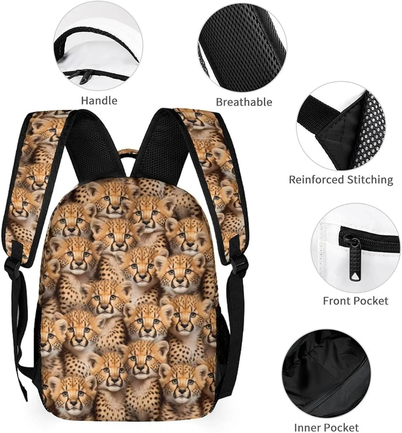 Leopard Backpack with Lunch Box & Pencil Case for Kids Girls Boys School, 16 Inch Cute Cheetah Bookbag, School Backpack for Students Children, Lightweight, Large Capacity