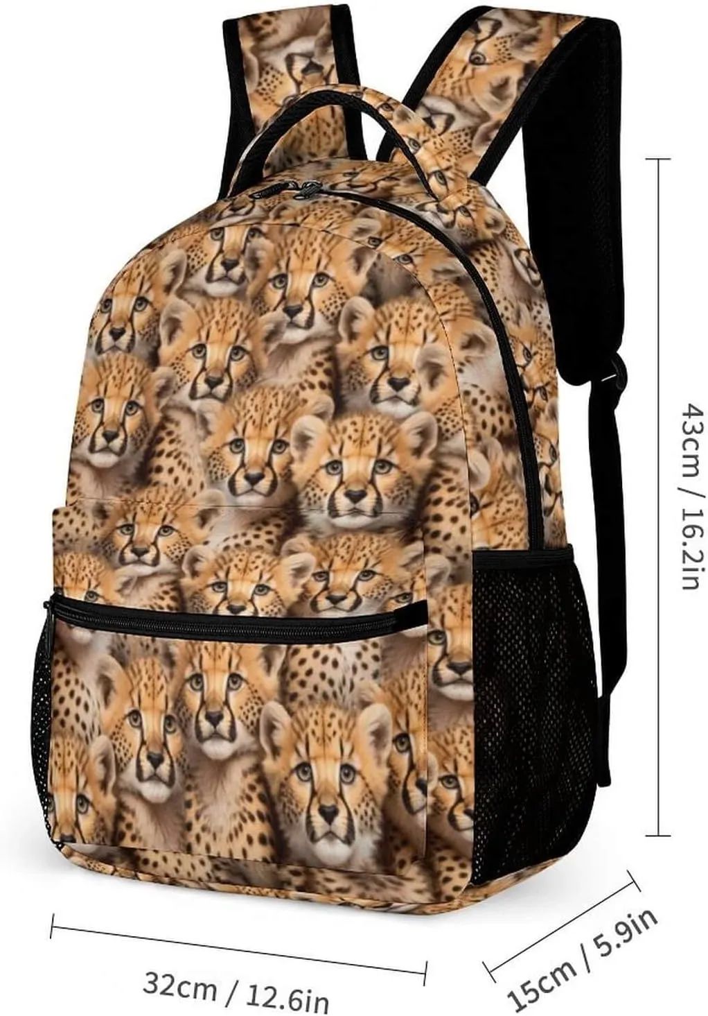 Leopard Backpack with Lunch Box & Pencil Case for Kids Girls Boys School, 16 Inch Cute Cheetah Bookbag, School Backpack for Students Children, Lightweight, Large Capacity