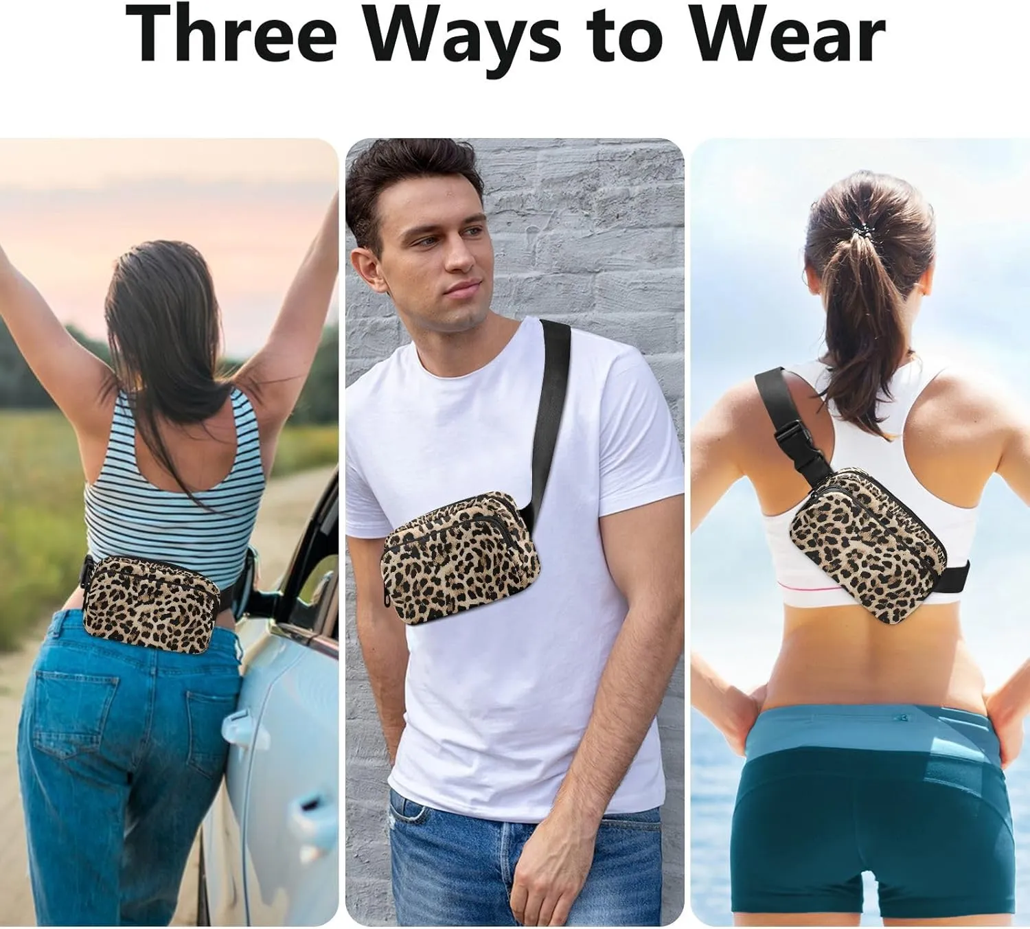 Leopard Print Fanny Pack for Men Women Belt Bag Fashion Waist Pouch with Adjustable Strap Lightweight for Outdoor Sports Running Traveling Hiking Camping Cycling