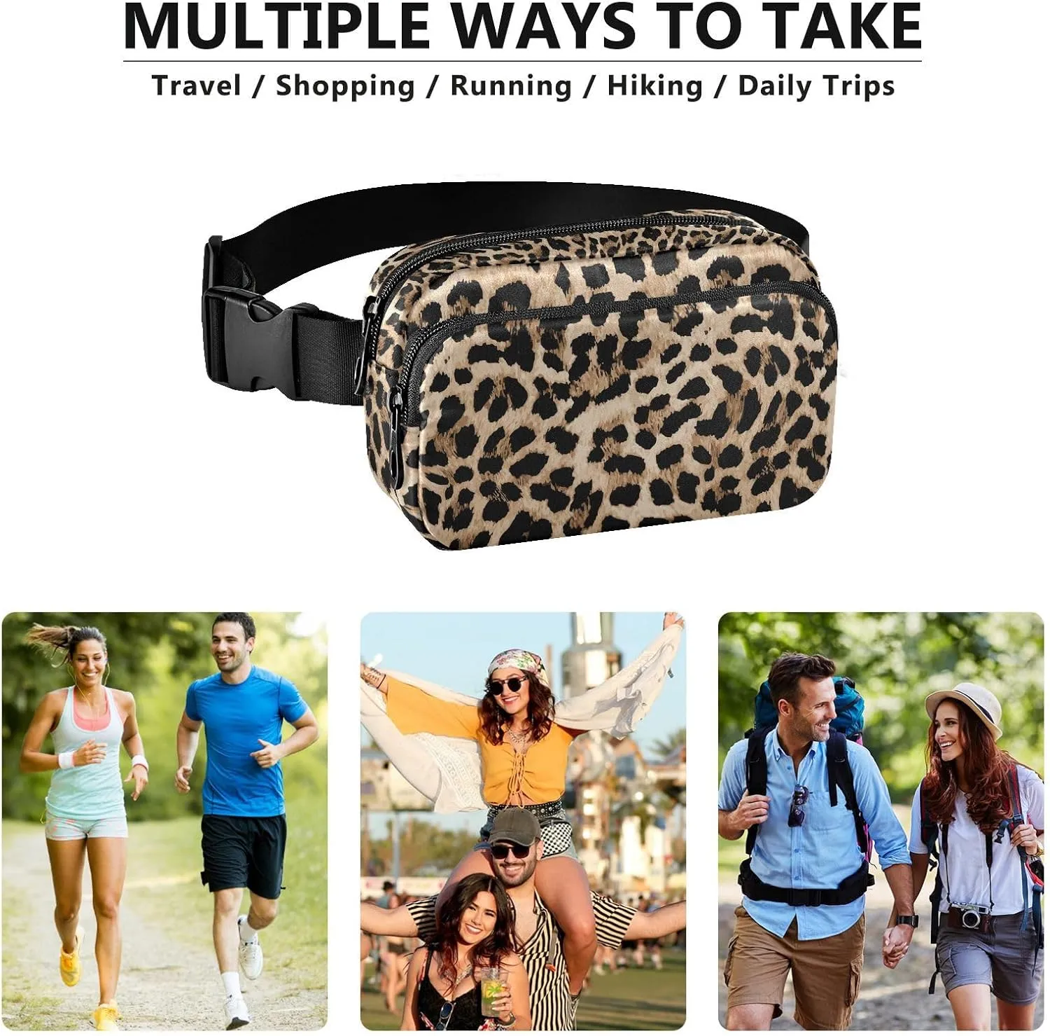 Leopard Print Fanny Pack for Men Women Belt Bag Fashion Waist Pouch with Adjustable Strap Lightweight for Outdoor Sports Running Traveling Hiking Camping Cycling