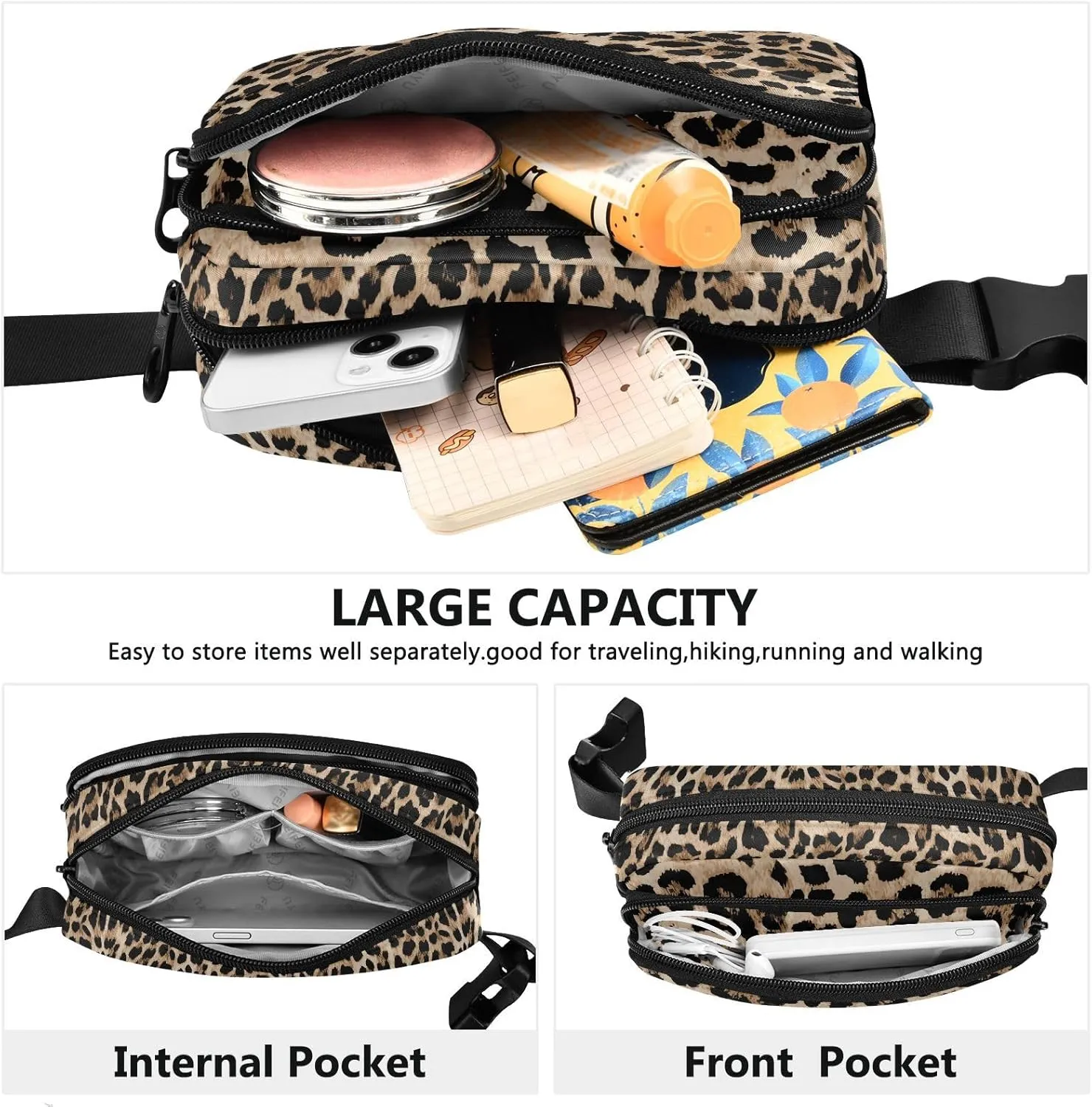Leopard Print Fanny Pack for Men Women Belt Bag Fashion Waist Pouch with Adjustable Strap Lightweight for Outdoor Sports Running Traveling Hiking Camping Cycling