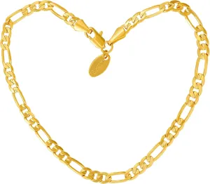 LIFETIME JEWELRY Womens Gold Anklet 4mm Figaro Chain Ankle Bracelet 24k Real Gold Plated