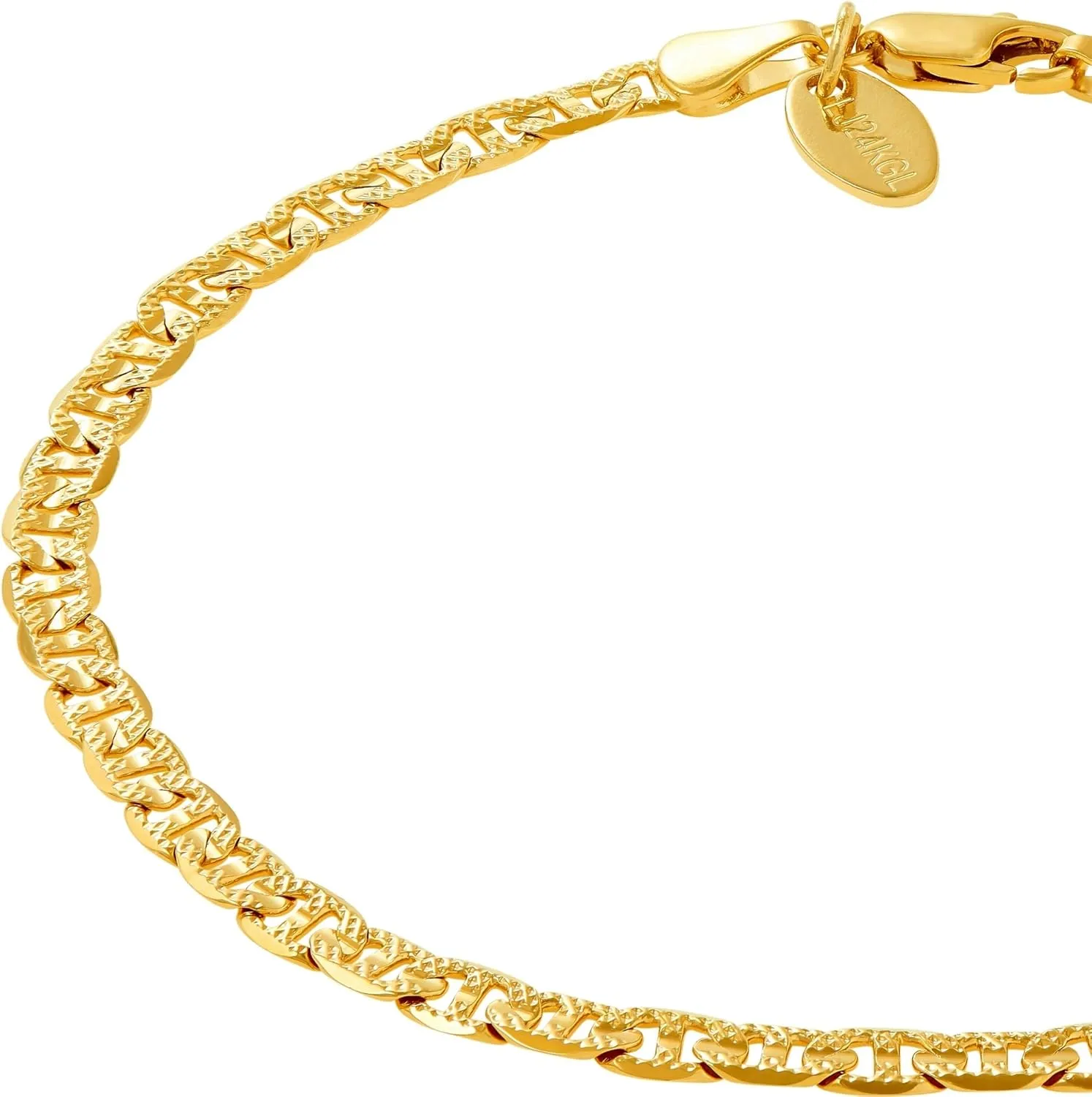 LIFETIME JEWELRY Womens Gold Anklet 4mm Mariner Link Chain Ankle Bracelet 24k Gold Plated