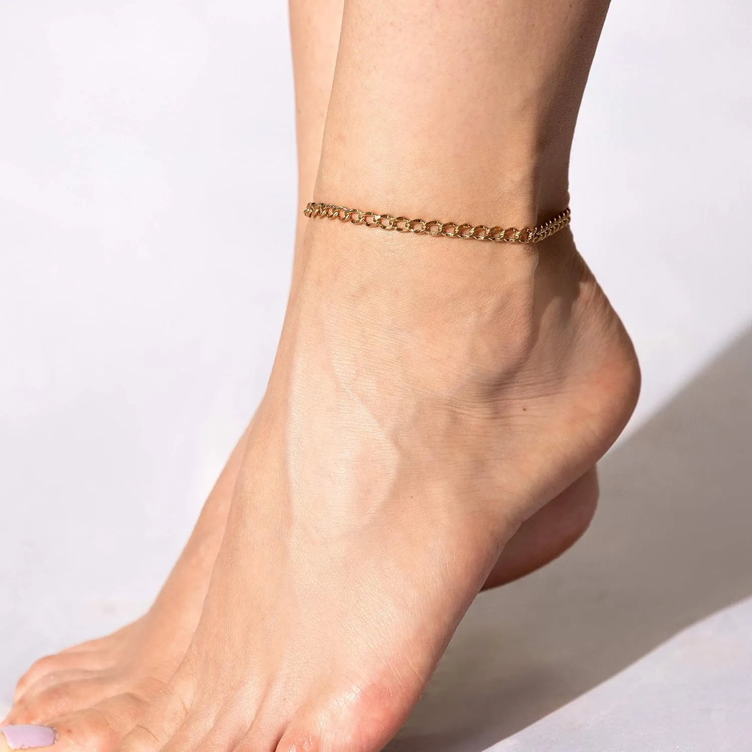 LIFETIME JEWELRY Womens Gold Anklet Diamond Cut Curb Link Ankle Bracelet 24k Gold Plated