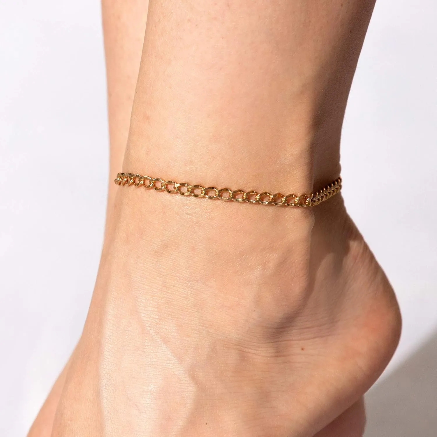 LIFETIME JEWELRY Womens Gold Anklet Diamond Cut Curb Link Ankle Bracelet 24k Gold Plated
