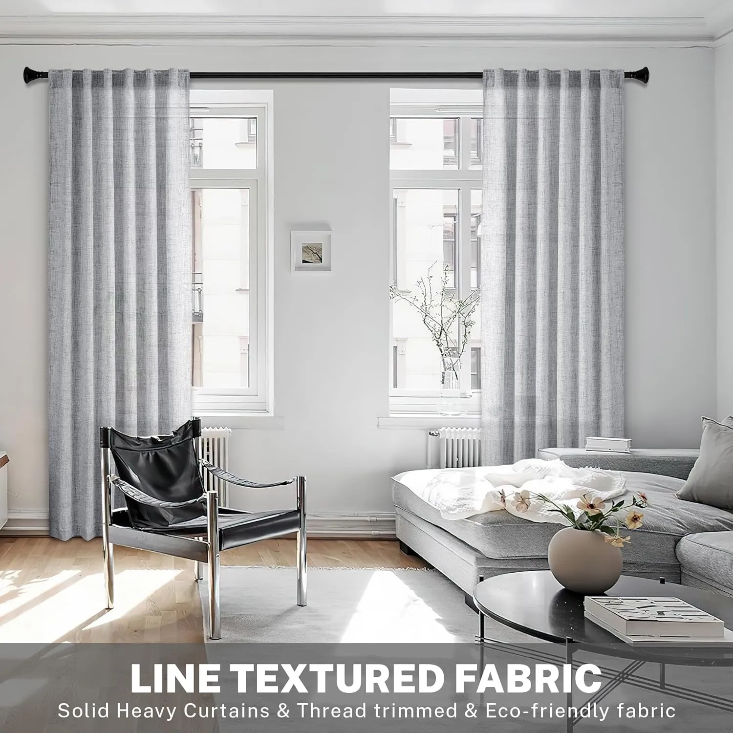 Light Grey Linen Semi Sheer Curtains 84 Inch Long 2 Panels for Living Room Rod Pocket Back Tab Privacy Added Farmhouse Window Curtain Panels with Light Filtering Vertical Drapes for Bedroom