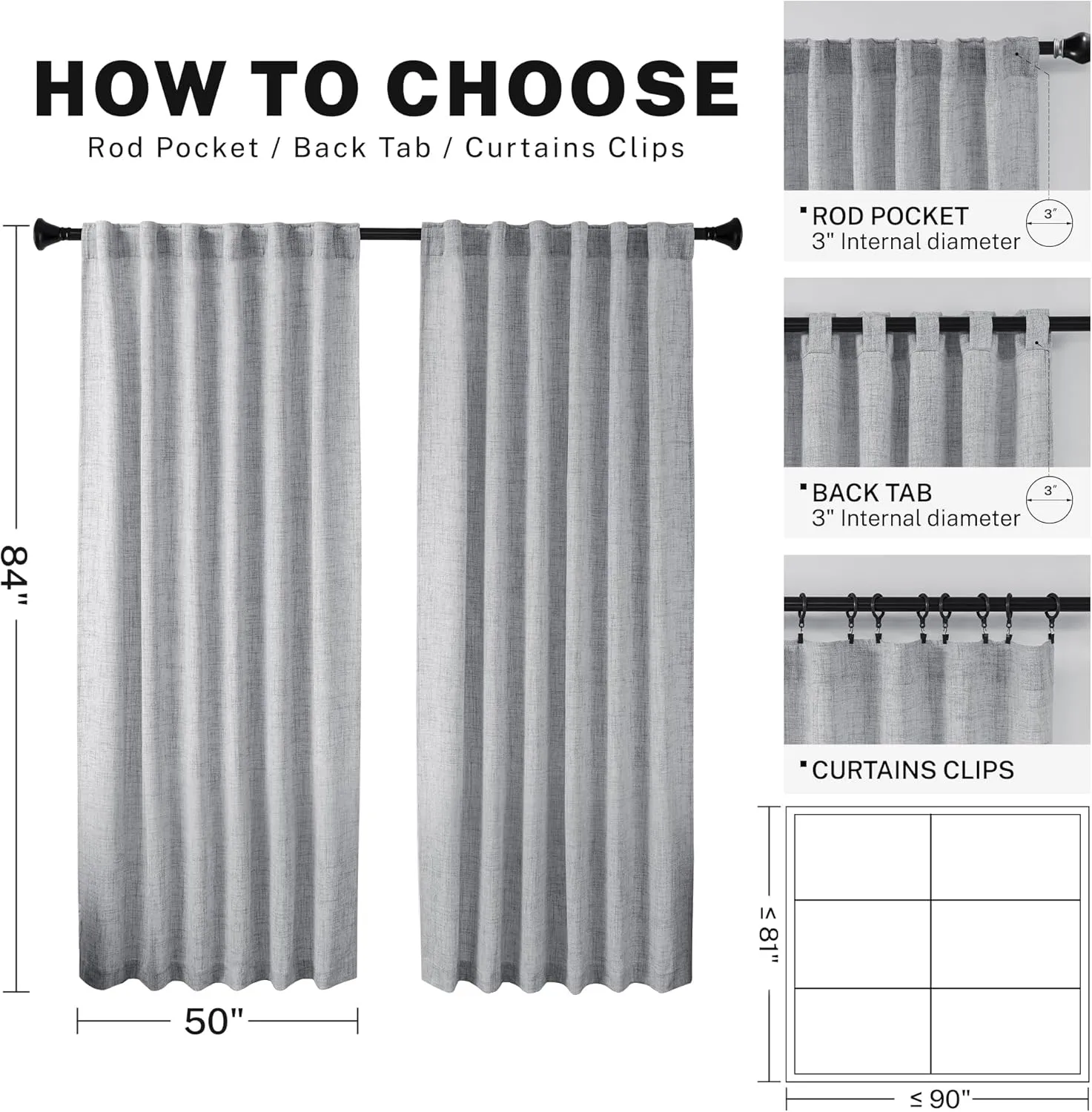 Light Grey Linen Semi Sheer Curtains 84 Inch Long 2 Panels for Living Room Rod Pocket Back Tab Privacy Added Farmhouse Window Curtain Panels with Light Filtering Vertical Drapes for Bedroom