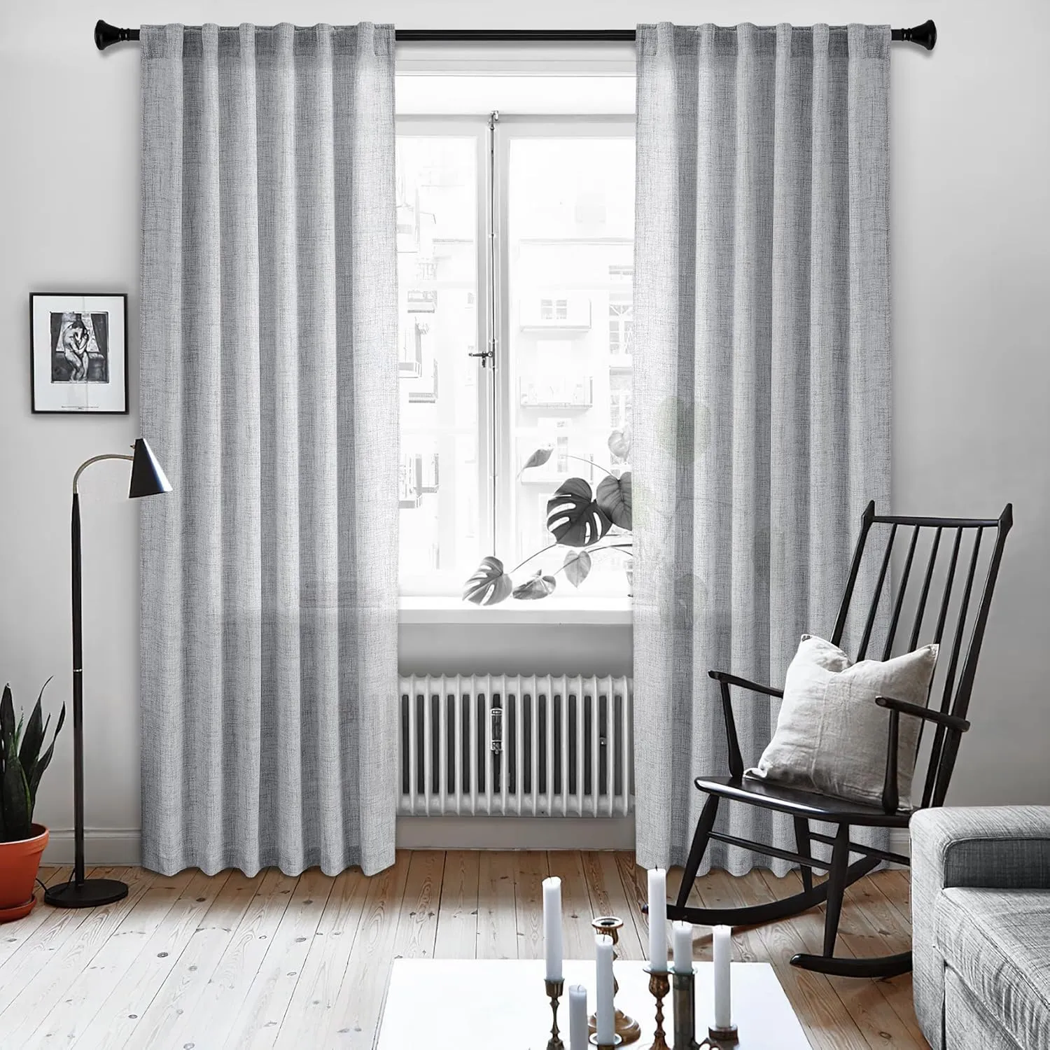 Light Grey Linen Semi Sheer Curtains 84 Inch Long 2 Panels for Living Room Rod Pocket Back Tab Privacy Added Farmhouse Window Curtain Panels with Light Filtering Vertical Drapes for Bedroom