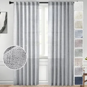 Light Grey Linen Semi Sheer Curtains 84 Inch Long 2 Panels for Living Room Rod Pocket Back Tab Privacy Added Farmhouse Window Curtain Panels with Light Filtering Vertical Drapes for Bedroom