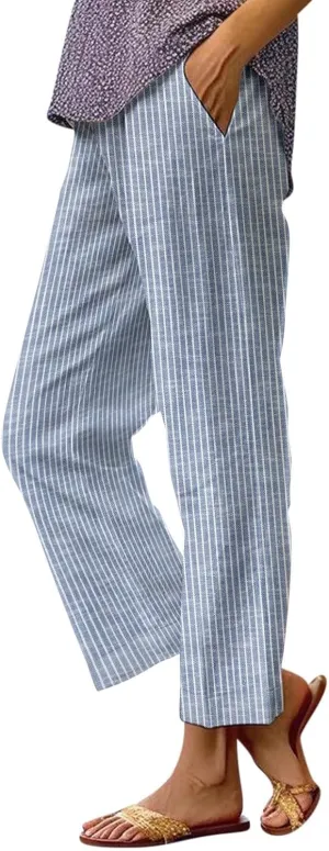 Lightweight Linen Pants Women Floral Cotton Linen Casual Pants Cropped Linen Pants Women Womens Cotton Linen Pants