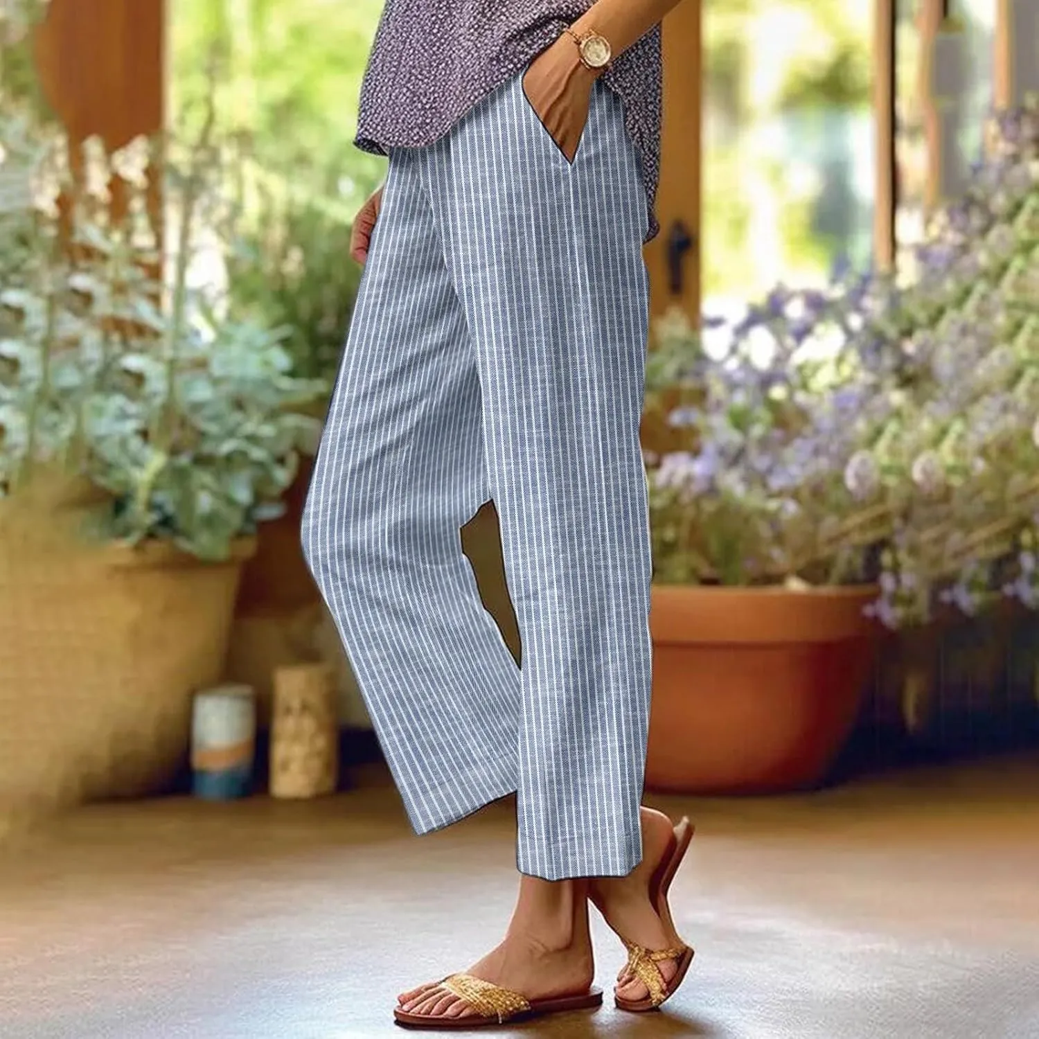 Lightweight Linen Pants Women Floral Cotton Linen Casual Pants Cropped Linen Pants Women Womens Cotton Linen Pants