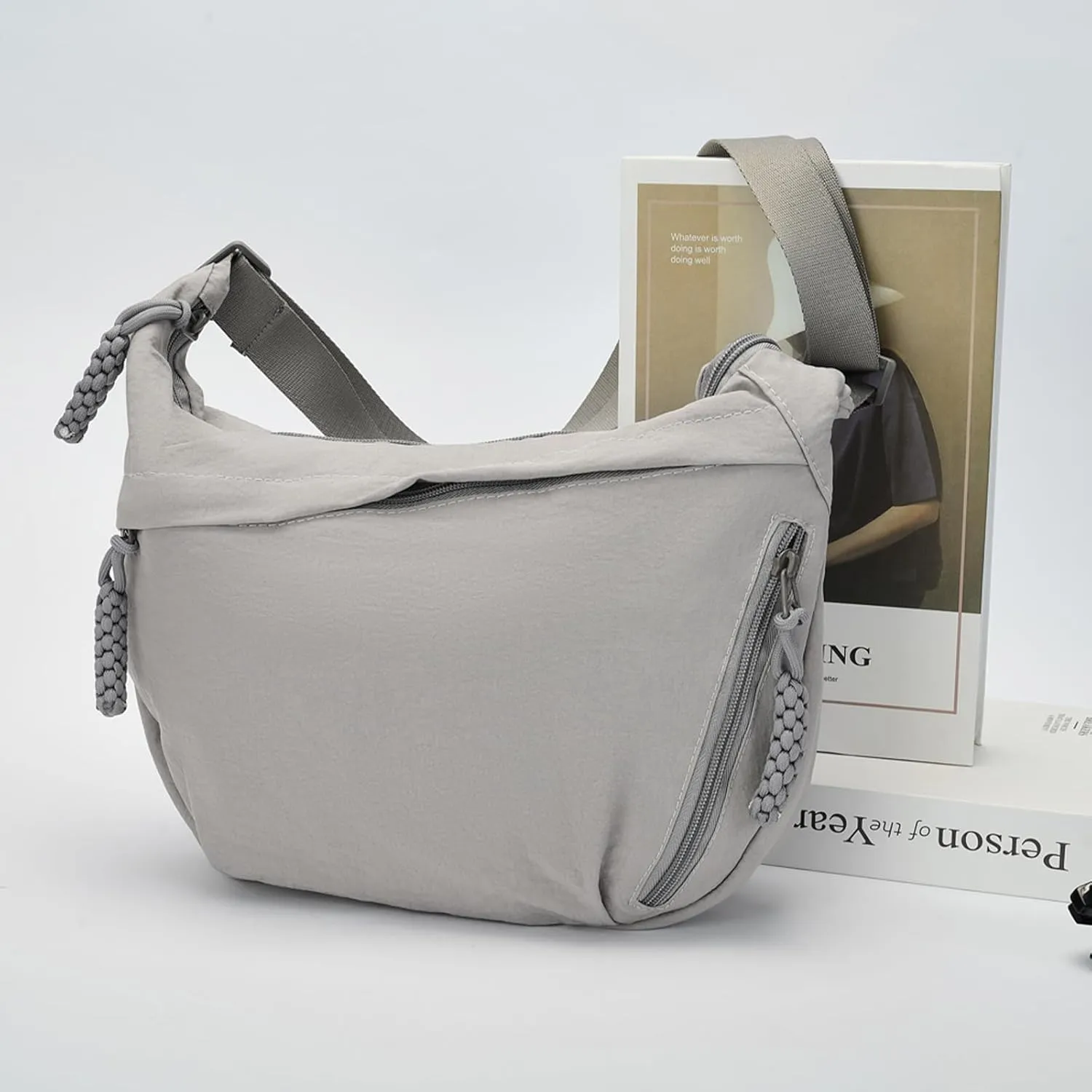 Lightweight Nylon Crossbody Bag for Women & Men - Multi-Pocket Moon Dumpling Sling Bag