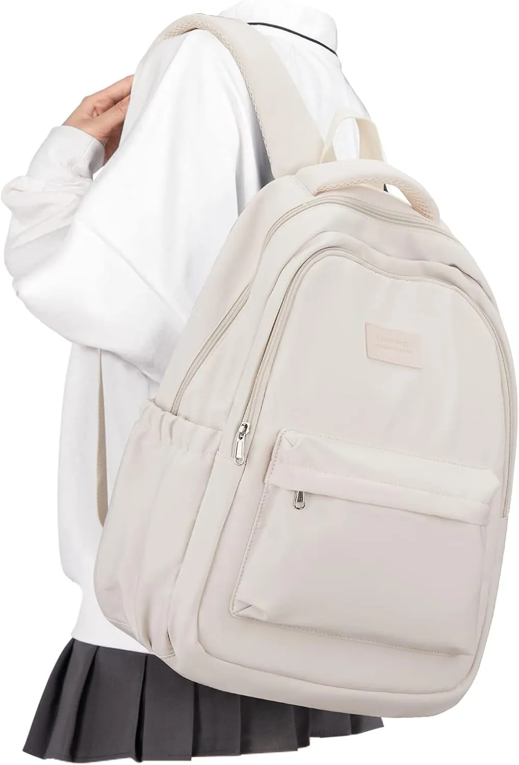 Lightweight School Backpack for Women Men, Laptop Travel Casual Daypack College Secondary School Bags Bookbag for Teenage Girls Boys, Beige