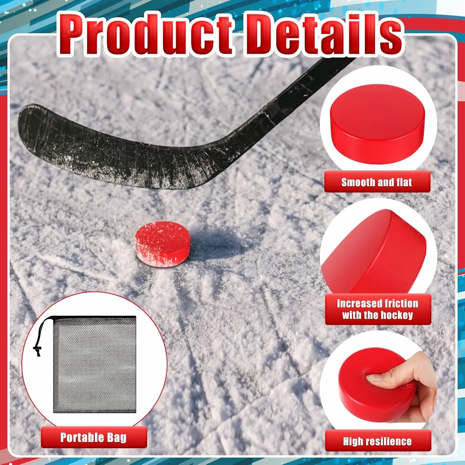 Liliful Sport Foam Ice Hockey Pucks 3 in for Practicing and Classic Training with Mesh Bag Indoor Use Lightweight Hockey Supplies for Adult, Safe Official Regulation Size