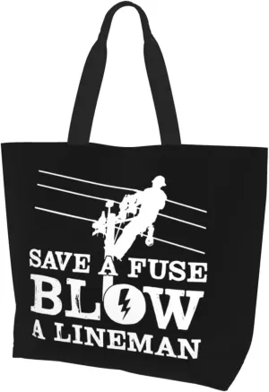 Lineman Save A Fuse - Blow A Lineman Women'S Large Capacity Shoulder Shopping Bag, Reusable Handbag, Gift Bag