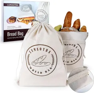 Linen bread bags 2-Pack17.5x13.5inch for homemade bread, unbleached and reusable, ideal as a baker gift
