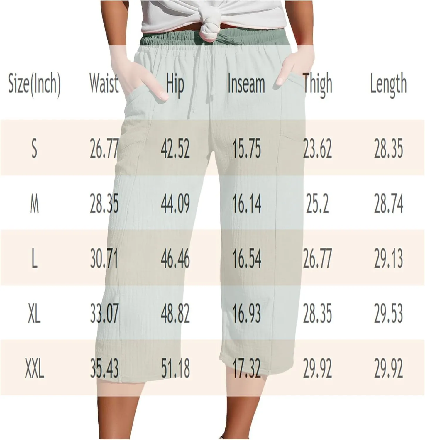 Linen Capri Pants for Women High Waisted Wide Leg Cropped Palazzo Pants with Pockets Casual Summer Boho Beach Pant