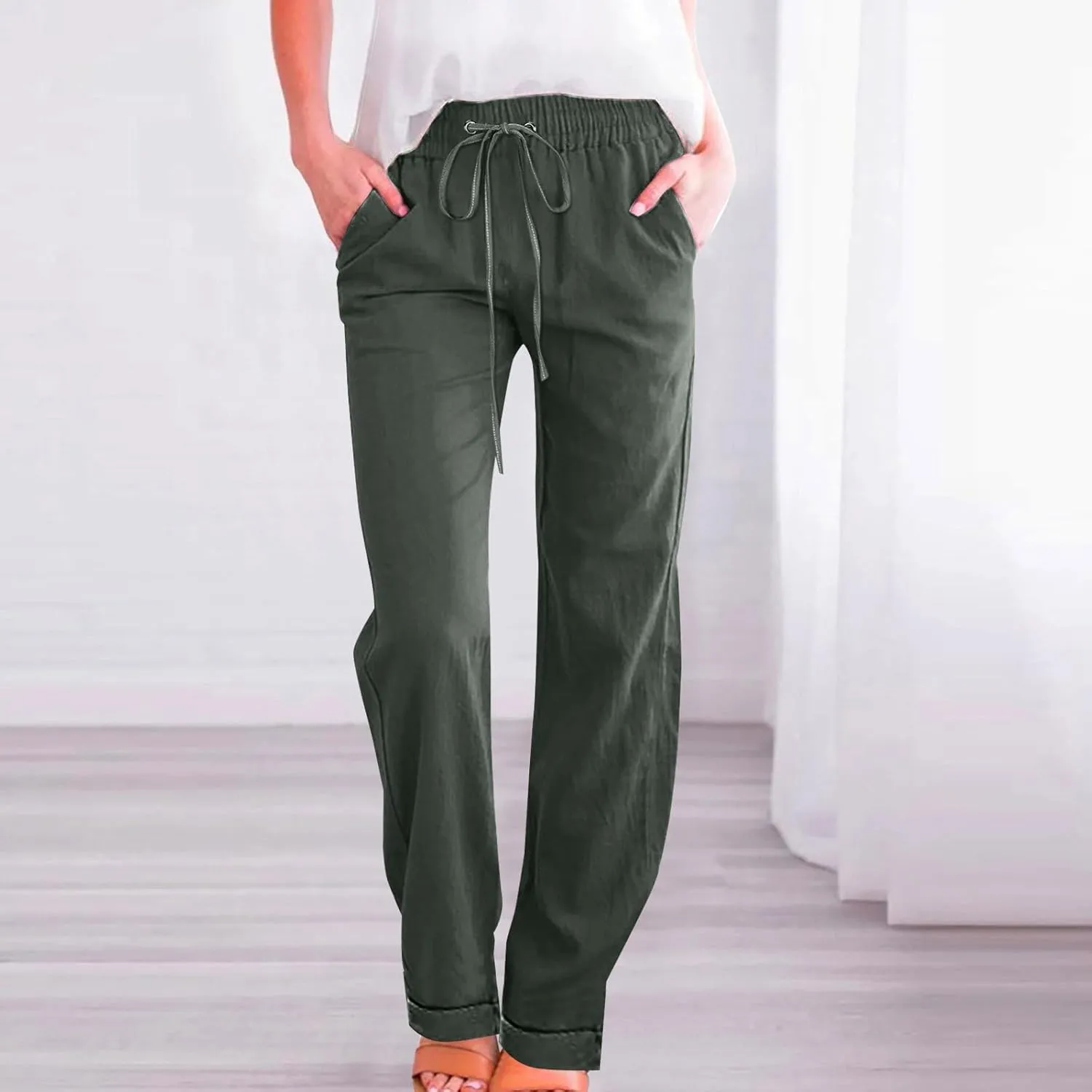 Linen Clothing for Women Linen Clothing Linen Loose Casual Drawstring Wide Leg Linen Trousers Women Linen Outfit Women