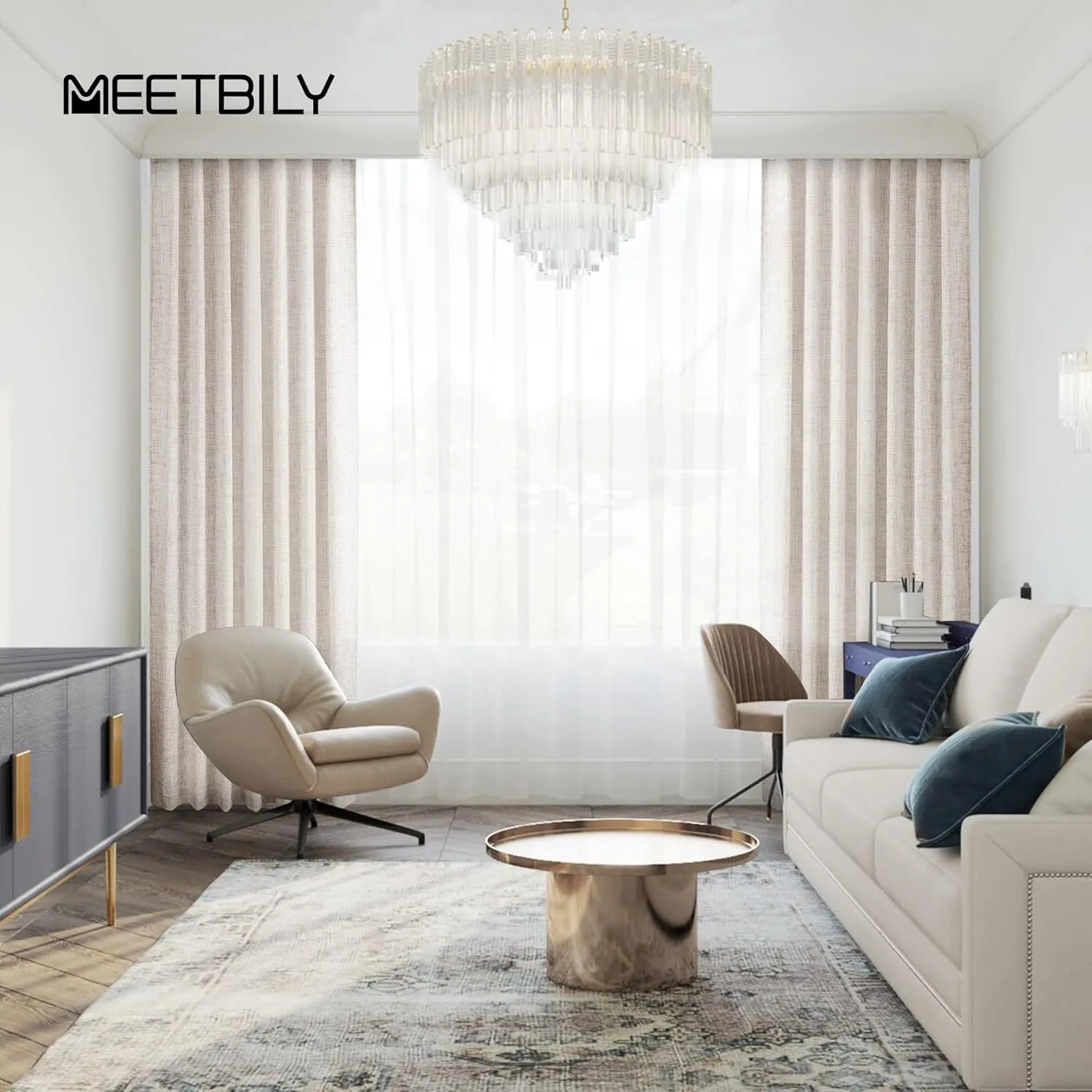 Linen Drapes 95 Inch Long Curtains 2 Panels Set Rod Pocket Back Tab Light Filtering Privacy Window Sheer Curtain Panels for Living Room Bedroom Farmhouse, 50x95 in Long