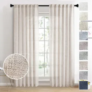 Linen Drapes 95 Inch Long Curtains 2 Panels Set Rod Pocket Back Tab Light Filtering Privacy Window Sheer Curtain Panels for Living Room Bedroom Farmhouse, 50x95 in Long