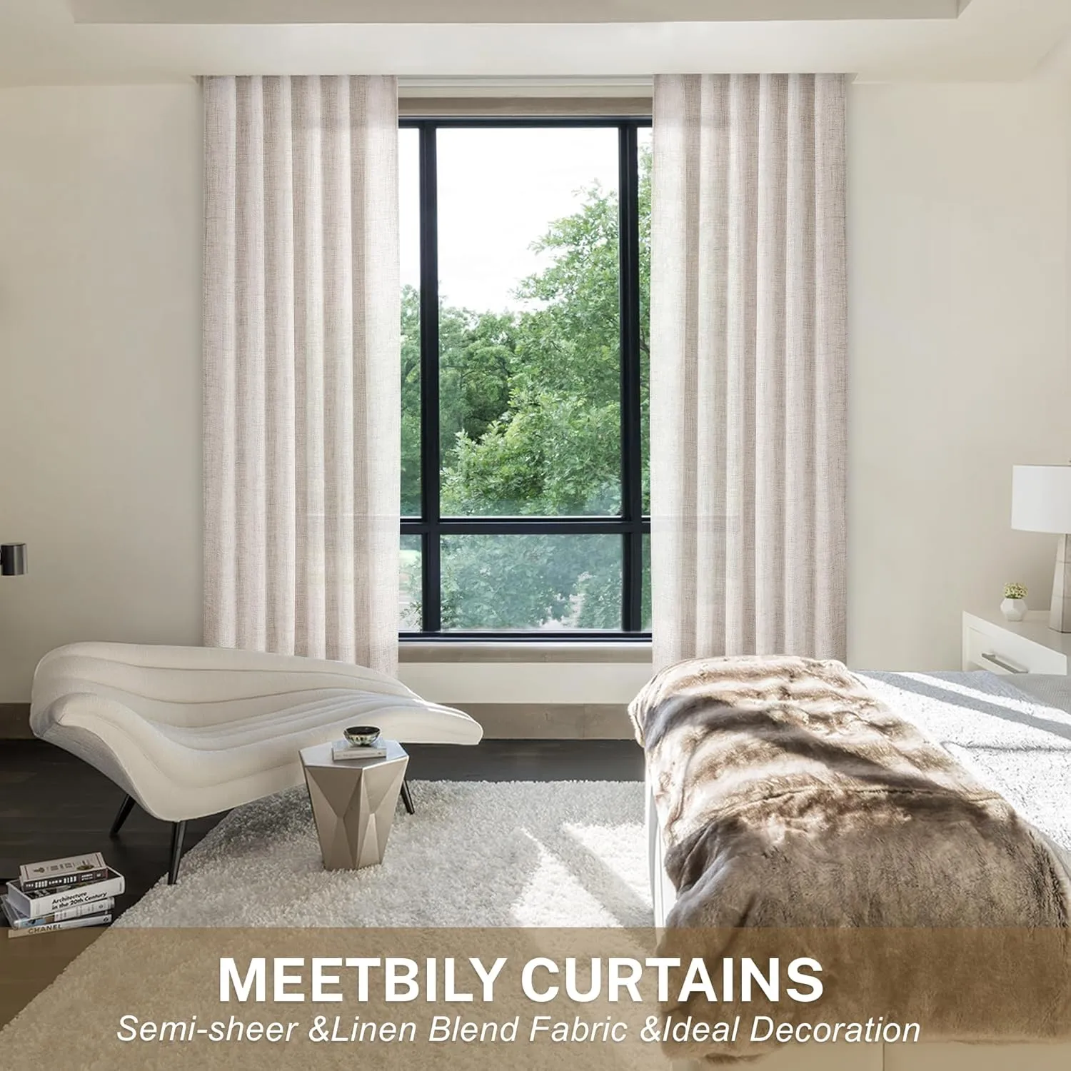 Linen Drapes 95 Inch Long Curtains 2 Panels Set Rod Pocket Back Tab Light Filtering Privacy Window Sheer Curtain Panels for Living Room Bedroom Farmhouse, 50x95 in Long