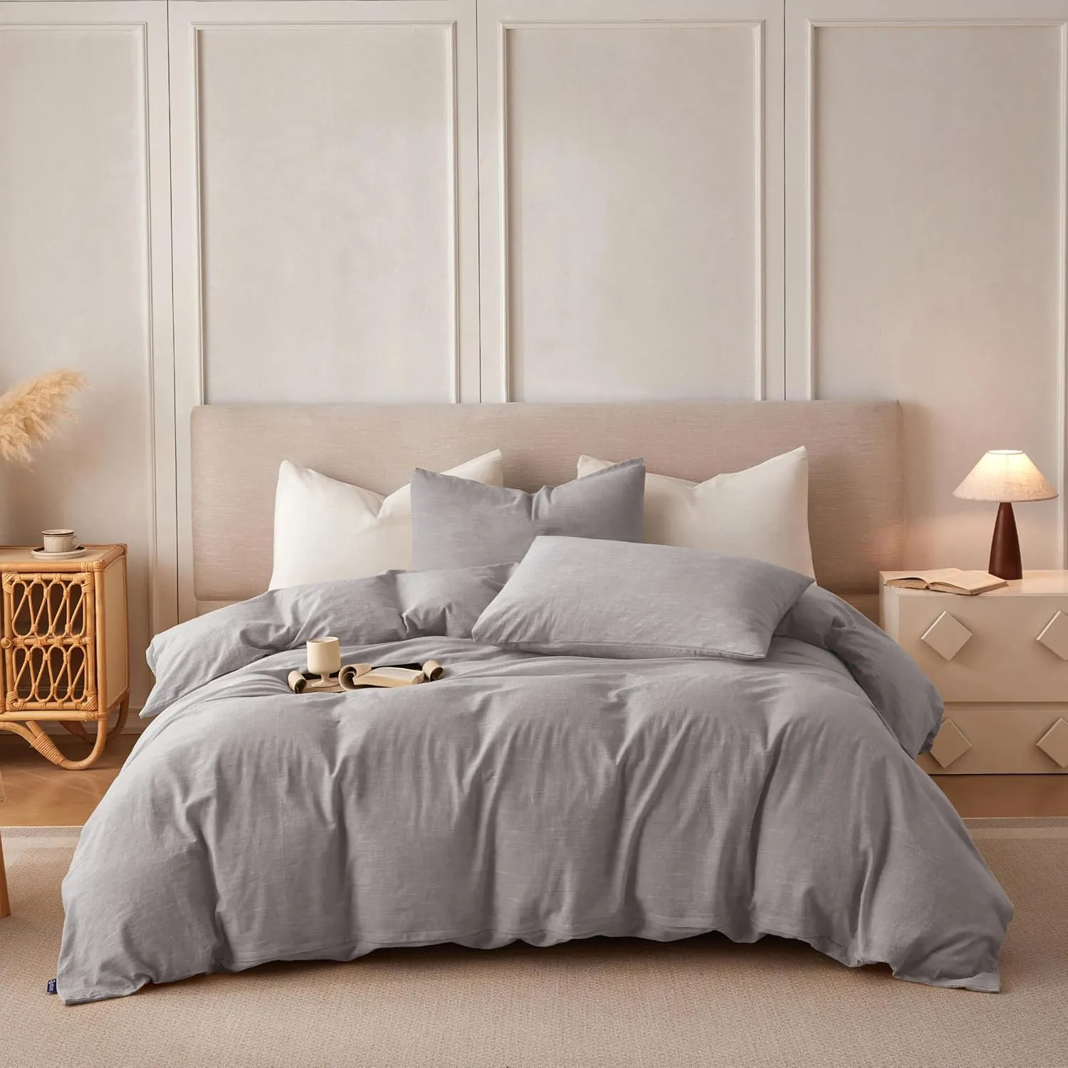 Linen Duvet Cover California King - Soft Breathable Cotton Linen Blend, 3-Pieces Bedding Set with 2 Pillowcases, Stonewashed Texture, Grayish Purple, All-Season Comfort