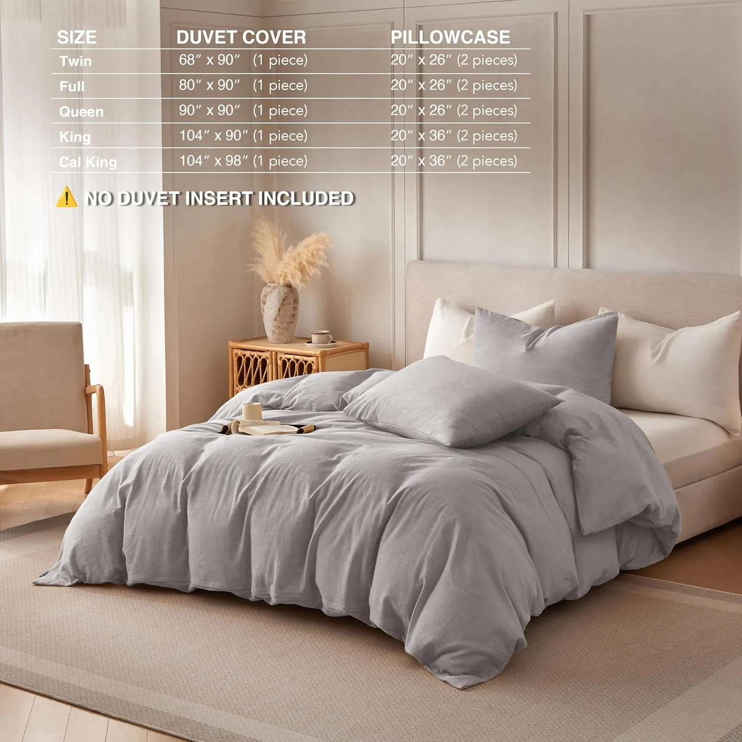 Linen Duvet Cover California King - Soft Breathable Cotton Linen Blend, 3-Pieces Bedding Set with 2 Pillowcases, Stonewashed Texture, Grayish Purple, All-Season Comfort