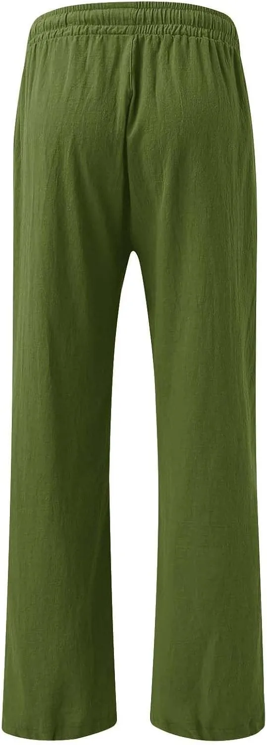 Linen Palazzo Pants for Womens 2025 Summer High Waisted Flowy Wide Leg Drawstring Casual Trousers Beach Vacation Outfits
