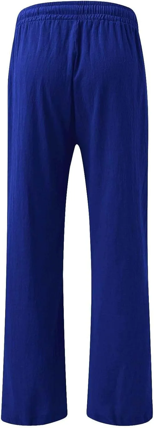 Linen Palazzo Pants for Womens 2025 Summer High Waisted Flowy Wide Leg Drawstring Casual Trousers Beach Vacation Outfits