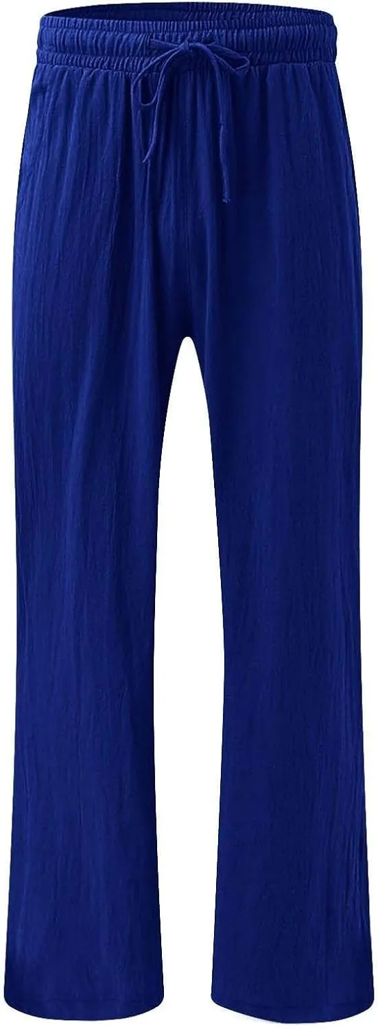 Linen Palazzo Pants for Womens 2025 Summer High Waisted Flowy Wide Leg Drawstring Casual Trousers Beach Vacation Outfits