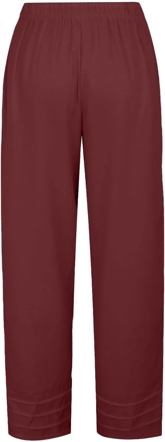 Linen Pants for Women 2025 High Waisted Elastic Trendy Trousers Drawstring Wide Leg Plus Size Lightweight Comfy Pants