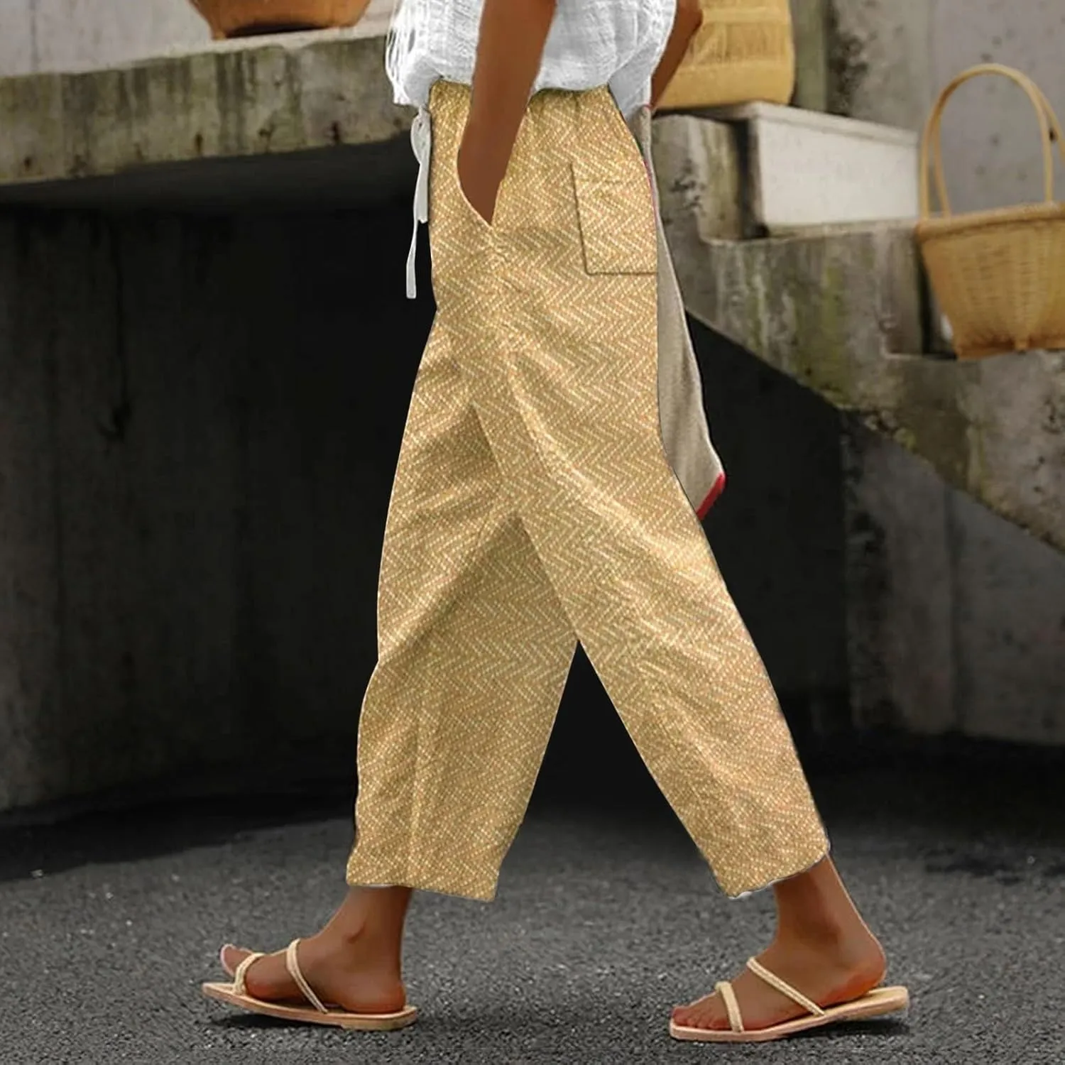 Linen Pants for Women 2025 Plus Size Summer Fashion Casual Pants Comfy Drawstring Elastic Waist Boho Beach Trouser