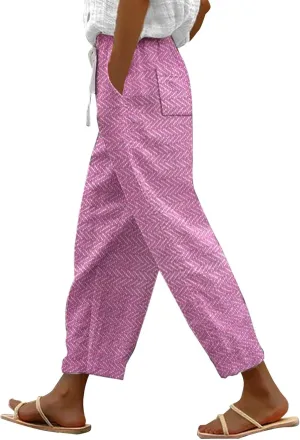 Linen Pants for Women 2025 Plus Size Summer Fashion Casual Pants Comfy Drawstring Elastic Waist Boho Beach Trouser