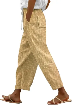 Linen Pants for Women 2025 Plus Size Summer Fashion Casual Pants Comfy Drawstring Elastic Waist Boho Beach Trouser