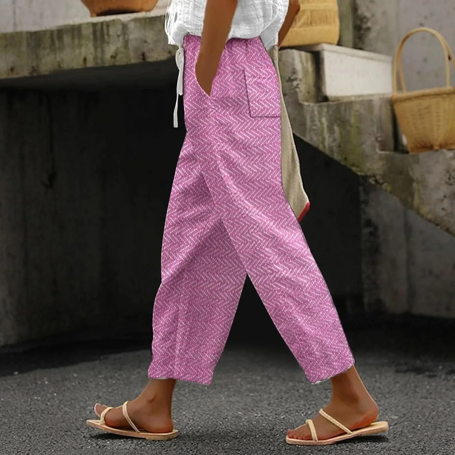 Linen Pants for Women 2025 Plus Size Summer Fashion Casual Pants Comfy Drawstring Elastic Waist Boho Beach Trouser