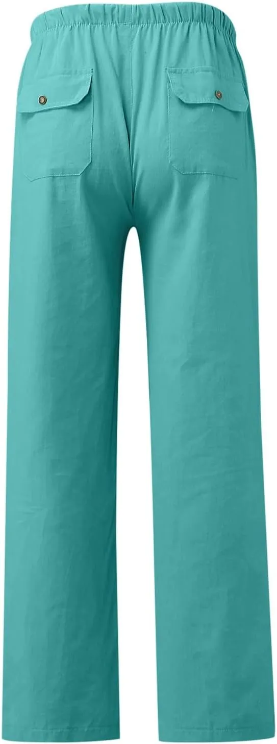 Linen Pants for Women Solid Elastic Pants Long Drawstring Linen Women Waist Cotton Casual Pants Tall Pants for Women