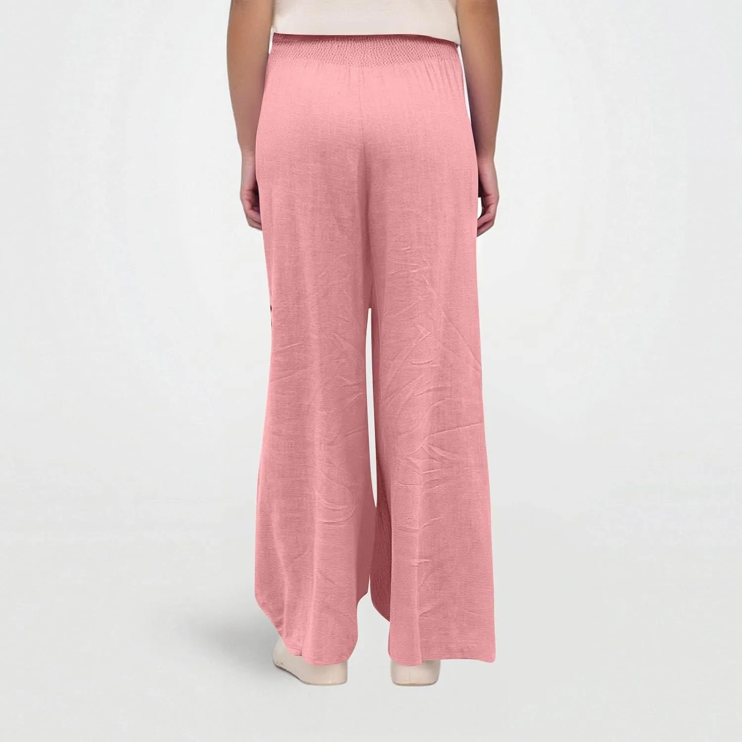 Linen Pants Women Summer High Waisted Palazzo Pants Pleated Lounge Pant Baggy Flowy Trousers with Pockets (S-XXL)