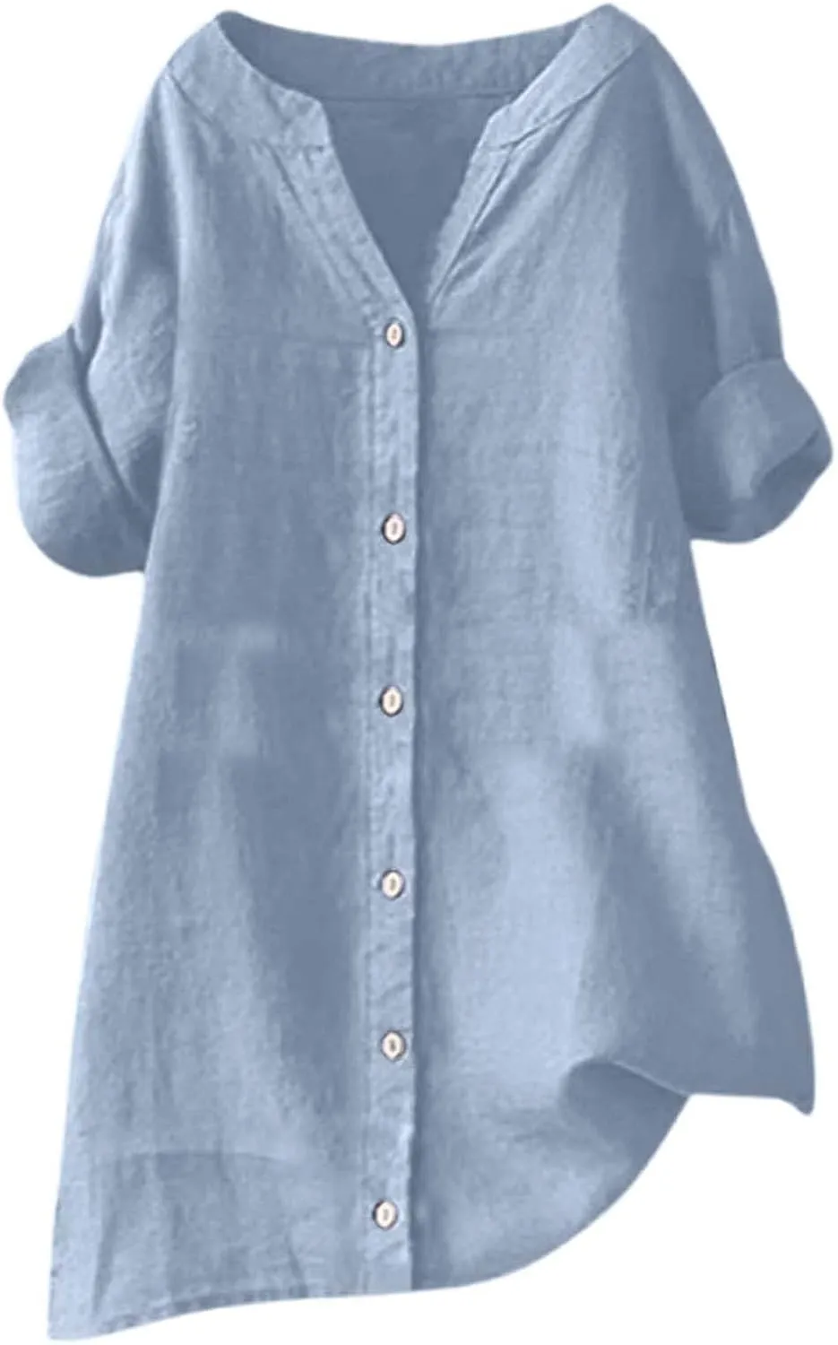 Linen Shirts for Women 2025 Button Down Shirt 3/4 Sleeve Tops V Neck Loose Fit Blouses Casual Summer Tunic Top