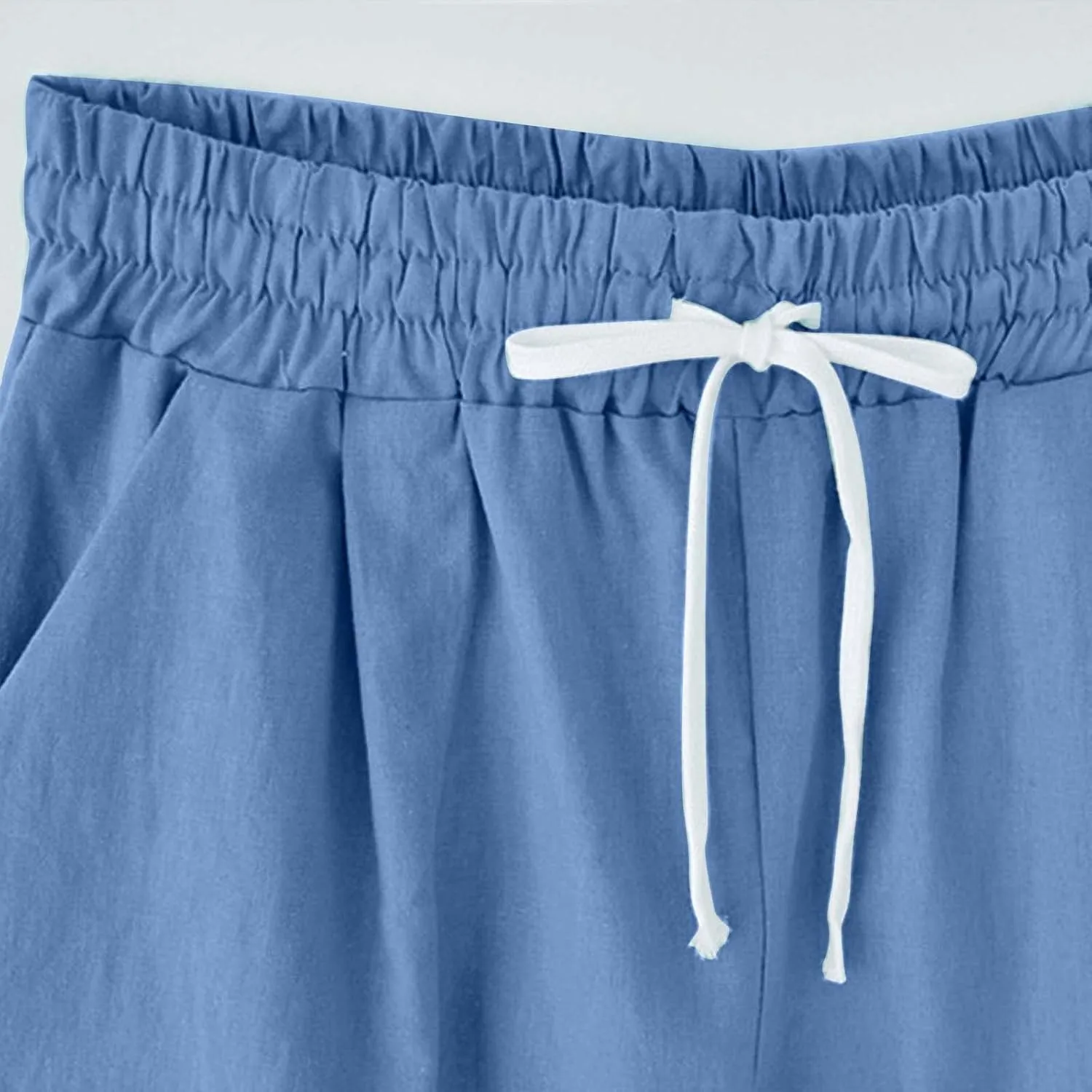 Linen Shorts for Women Plus Size Casual Drawstring Elastic Wide Leg Short Pants Summer Beach Outfits with Pockets
