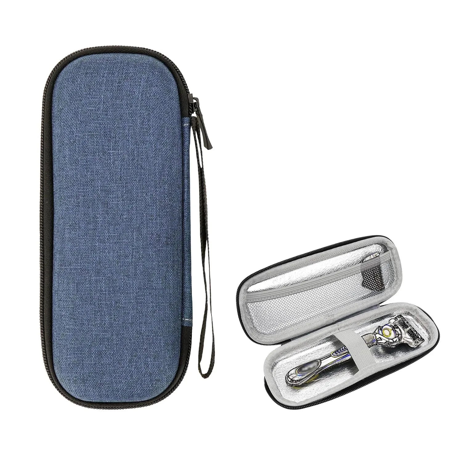 Linkidea Generic EVA Hard Shell Safety Razor Travel Case, Shaving Accessories Blade Head Storage, Men's Portable Travel Shaver Bag Compatible with Gillette Fusion 5 Power, Mach 3 (Blue)