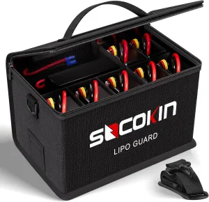 Lipo Battery Safe Bag Fireproof Explosionproof Bags Large Capacity Adjustable Safe Bag for Lipo Battery Charge Storage 10 Cell Adjustable Battery Safe Bag (10.6 * 6.7 * 6.7 in)