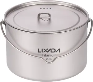 Lixada 1100ml/2800ml Titanium Pot Ultralight Portable Hanging Pot with Lid and Foldable Handle Outdoor Camping Hiking Backpacking