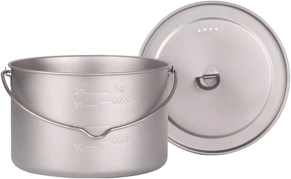 Lixada 1100ml/2800ml Titanium Pot Ultralight Portable Hanging Pot with Lid and Foldable Handle Outdoor Camping Hiking Backpacking