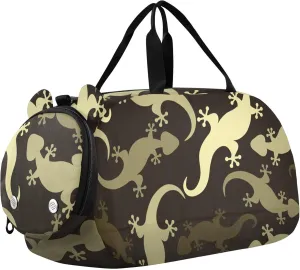 Lizards Pattern Sports Duffle Bag for Girls Boys, Gym Bag with Shoe Compartment, Kids Travel Overnight Weekender Shoulder Bag