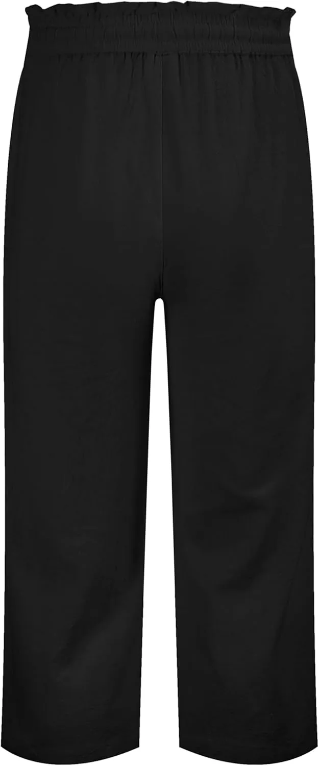 LNX Womens Linen Pants High Waisted Wide Leg Drawstring Casual Loose Trousers with Pockets